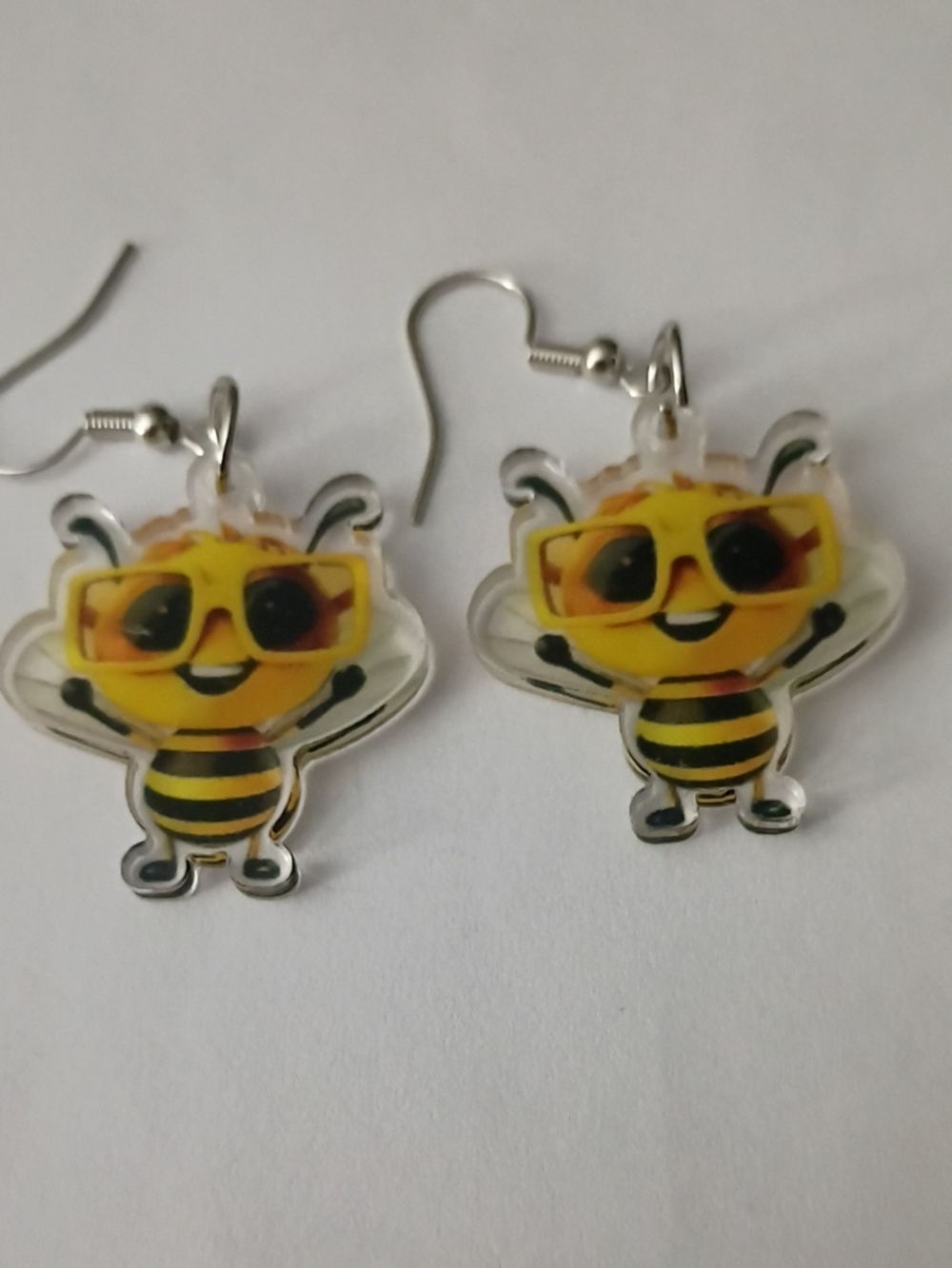 Yellow Bee Acrylic Drop Earrings with Sunglasses
